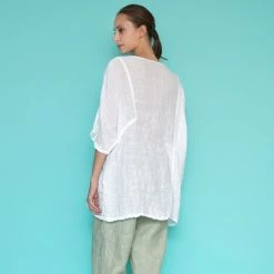 Front Pocket Loose Fit Linen Gauze Blouse - White By Haris Cotton -Cheap Haris Cotton Store xxvd3iwwsmdgrzb0sb9d