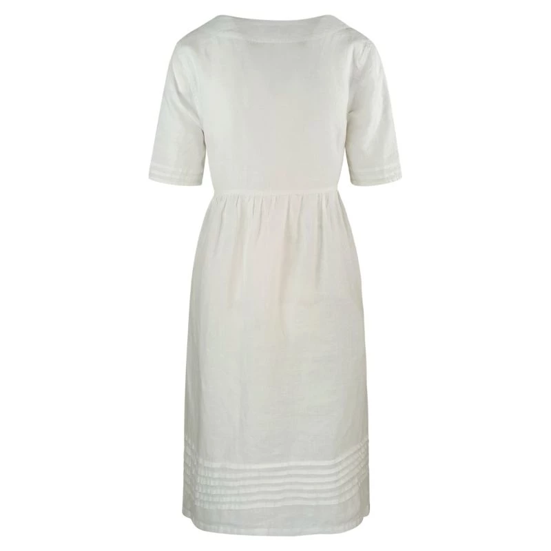 Short Sleeved Linen Midi Dress With Pleats - White By Haris Cotton 2 Short Sleeved Linen Midi Dress With Pleats - White By Haris Cotton - Image 2