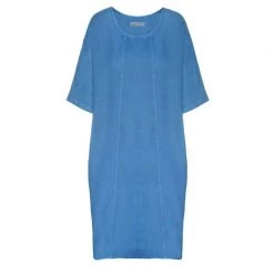Linen Loose Fit Dress With Back Buttons - Blue By Haris Cotton