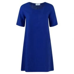 Loose Fit Short Sleeved Linen Midi Dress - Lapis By Haris Cotton