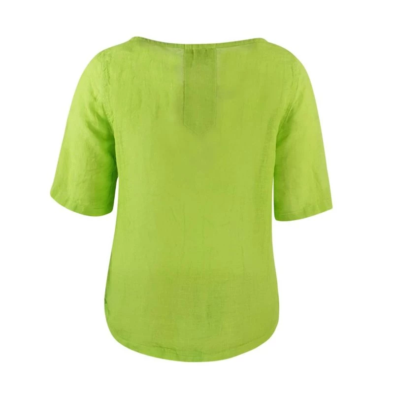 Linen Gauze Short Sleeved High-Low Blouse - Green By Haris Cotton 2 Linen Gauze Short Sleeved High-Low Blouse - Green By Haris Cotton - Image 2