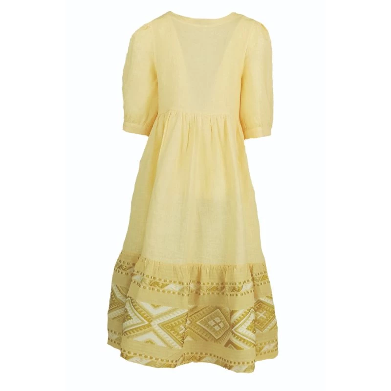 Midi Linen Strap Dress With Embroidered Panels - Melon By Haris Cotton 2 Midi Linen Strap Dress With Embroidered Panels - Melon By Haris Cotton - Image 2