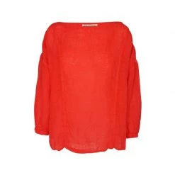 Long Sleeved Linen Gauze Blouse With Front Seams - Coral Reef By Haris Cotton