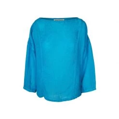 Long Sleeved Linen Gauze Blouse With Front Seams - Tropical Sea By Haris Cotton