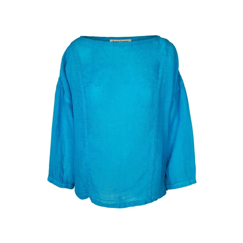 Long Sleeved Linen Gauze Blouse With Front Seams - Tropical Sea By Haris Cotton 1 Long Sleeved Linen Gauze Blouse With Front Seams - Tropical Sea By Haris Cotton