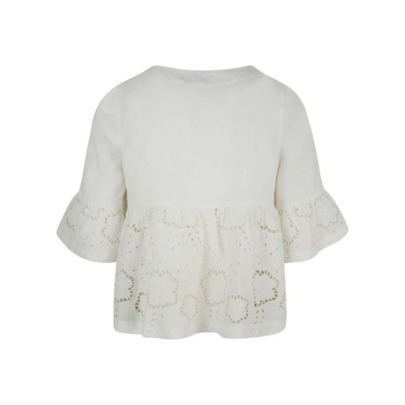 Linen Top With Buttons And Embroidered Details - White By Haris Cotton 2 Linen Top With Buttons And Embroidered Details - White By Haris Cotton - Image 2