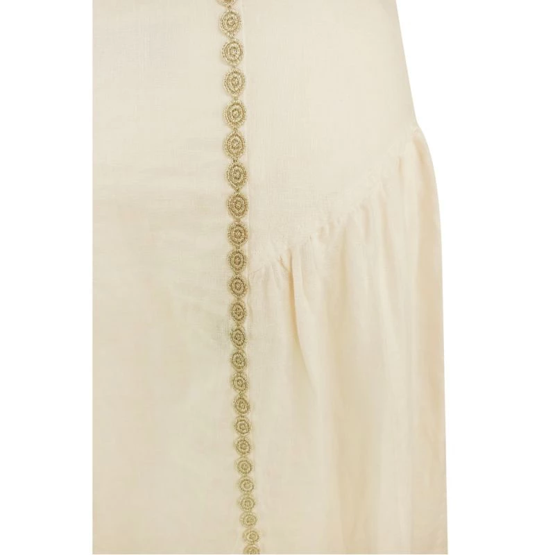 Maxi Linen Ruffled Skirt With Embroidered Trim - Yellow & Orange By Haris Cotton 2 Maxi Linen Ruffled Skirt With Embroidered Trim - Yellow & Orange By Haris Cotton - Image 2