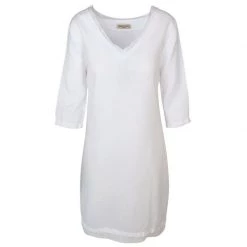 Mini Linen Dress With Elastic Linen Trims - White By Haris Cotton