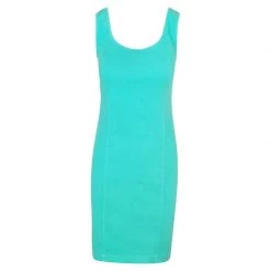 Sleeveless Slim Fit Jersey Linen Blend Stretch Dress - Island Green By Haris Cotton