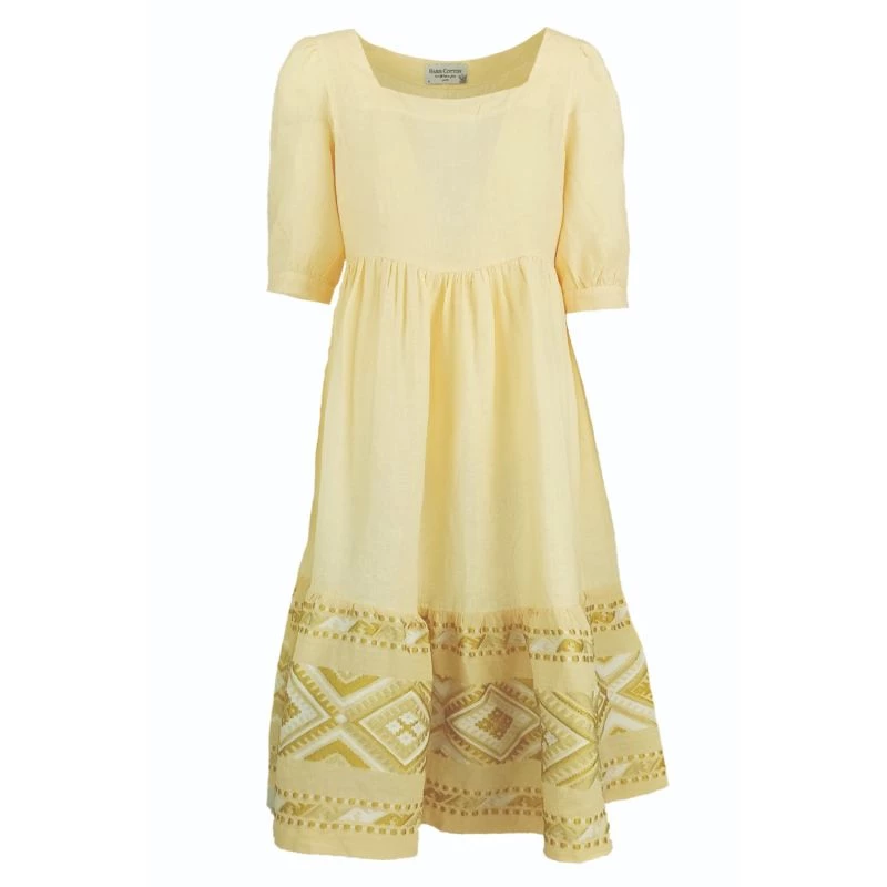 Midi Linen Strap Dress With Embroidered Panels - Melon By Haris Cotton 1 Midi Linen Strap Dress With Embroidered Panels - Melon By Haris Cotton